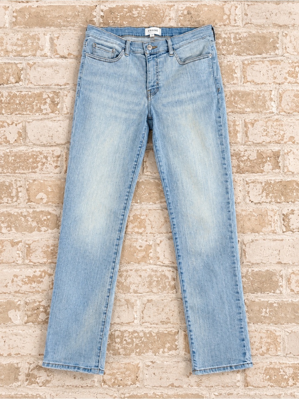 FRAME Temper Jeans 29 Light Blue Wash Slim Straight Stretch Denim Cropped Sz 29 - Picture 2 of 5